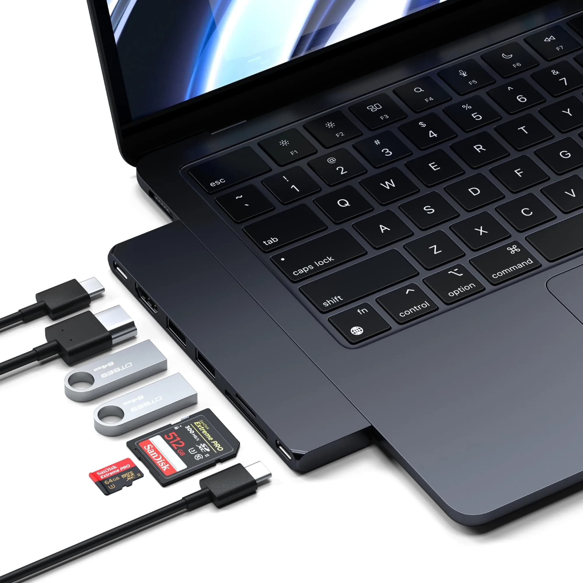 Satechi 7-in-1 USB-C Hub Pro Slim, 100W Charging, 4K HDMI, USB4, Midnight | MacBook Expansion & High-Speed Connectivity — Midnight