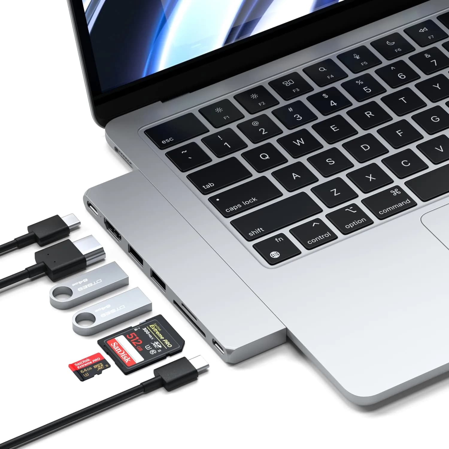 Satechi 7-in-1 USB-C Hub Pro Slim, 4K HDMI, USB 3.2 Gen 2, USB 4, Silver | MacBook Expansion & High-Speed Ports