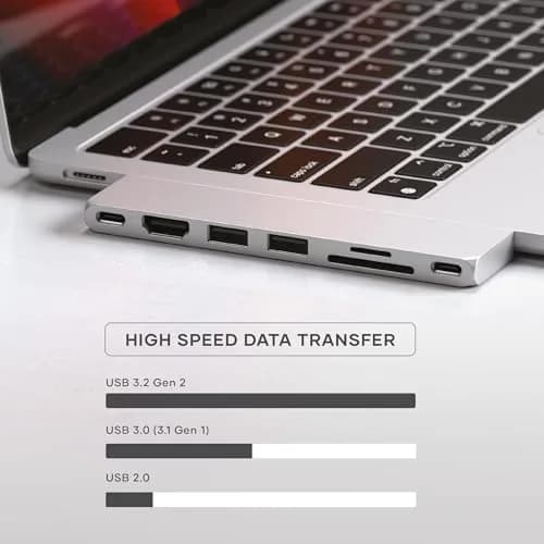Satechi 7-in-1 USB-C Hub Pro Slim, 4K HDMI, USB 3.2 Gen 2, USB 4, Silver | MacBook Expansion & High-Speed Ports thumbnail 3