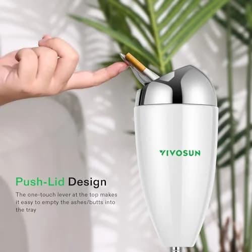 VIVOSUN Adjustable Standing Ashtray with Lid for Outside Patio 5.9" Base, 21.5"-35" Height | Modern White Finish thumbnail 4