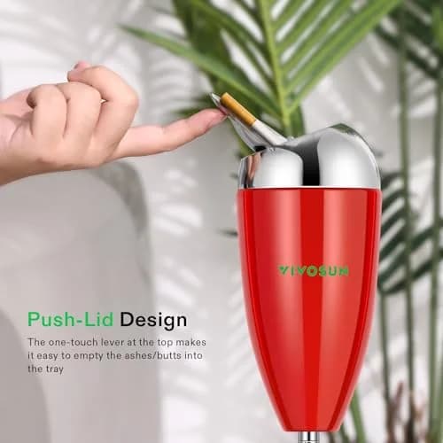 VIVOSUN Adjustable Outdoor Ashtray with Lid, Red, 53.34cm - 88.9cm (21"-35") | Modern Design, Odor-Trapping thumbnail 4
