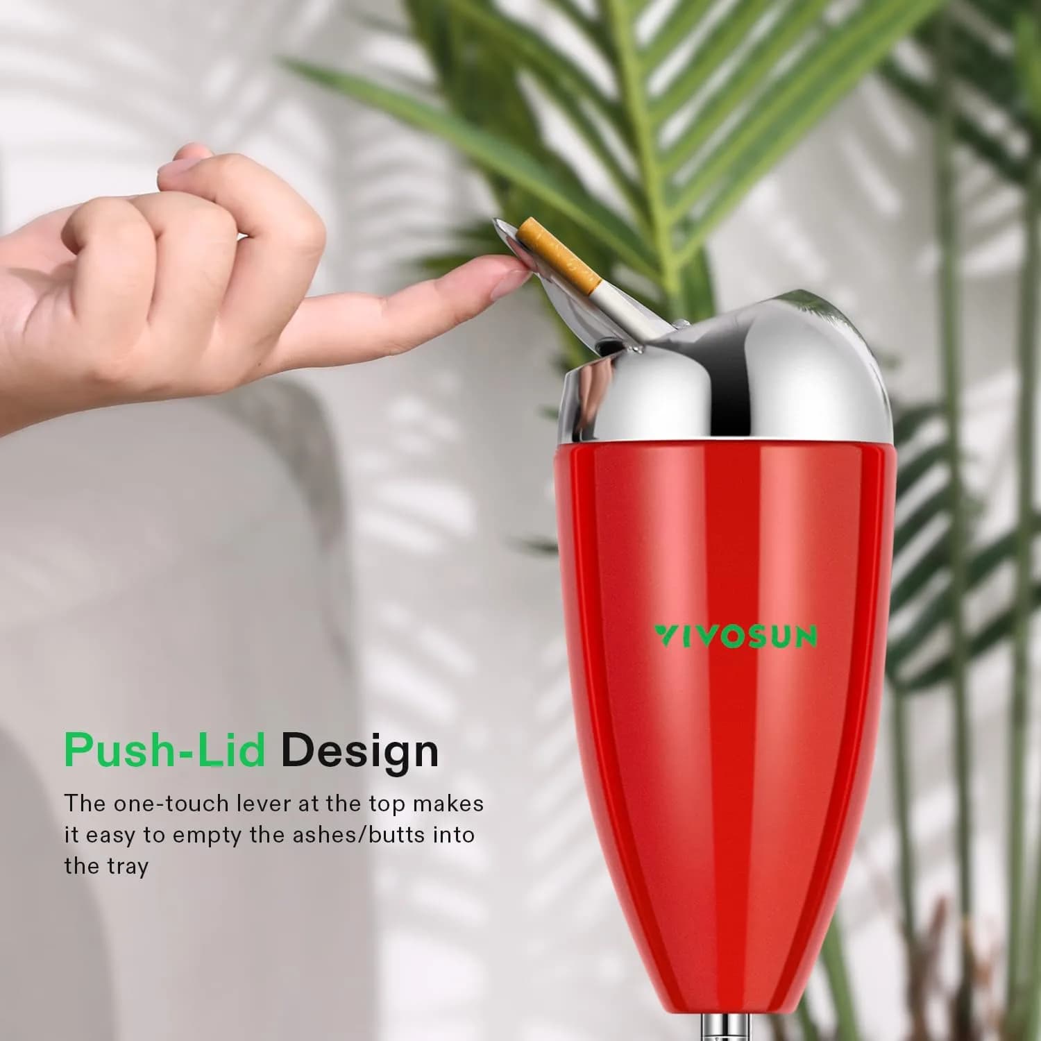 VIVOSUN Red Adjustable Standing Ashtray with Lid for Patio & Home | 53cm-89cm Height - view 4