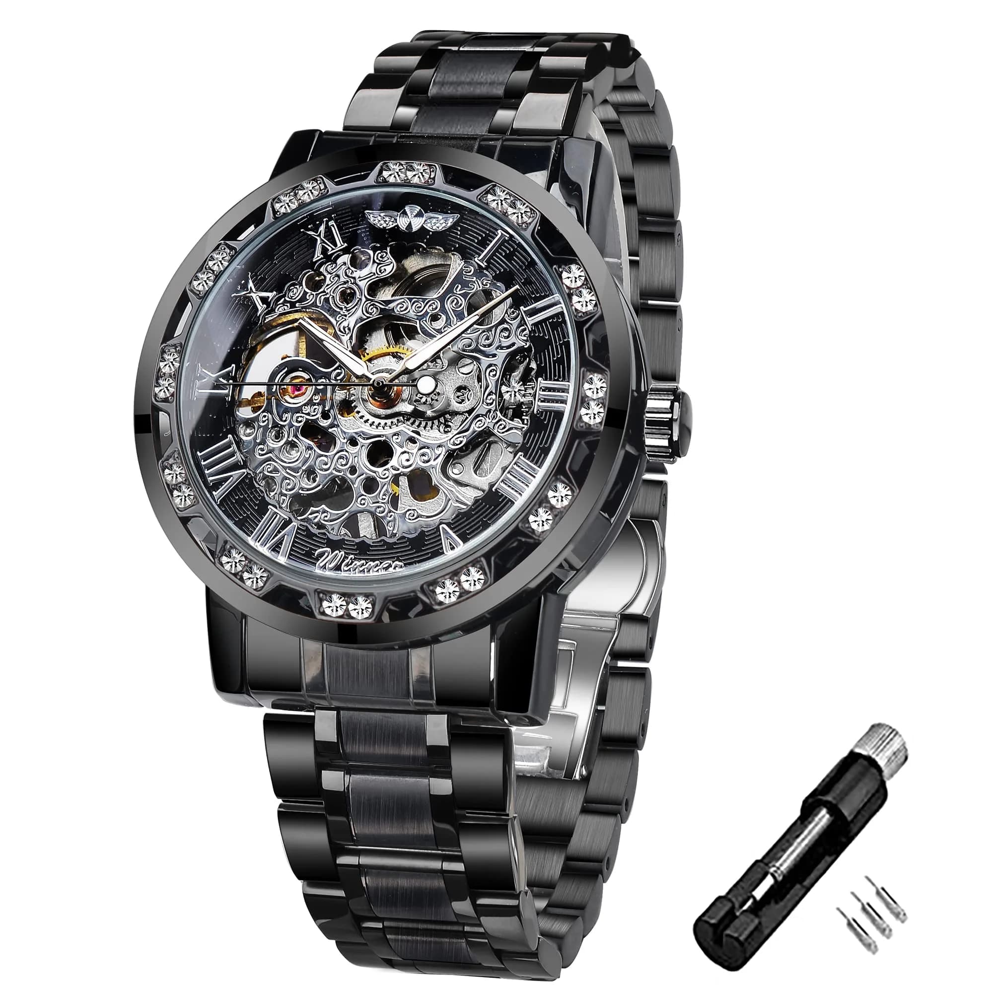 FORSINING Retro Steampunk Skeleton Automatic Diamond Men's Watch 45mm (1.77in) | Luxury Mechanical Wrist Watch - main product image