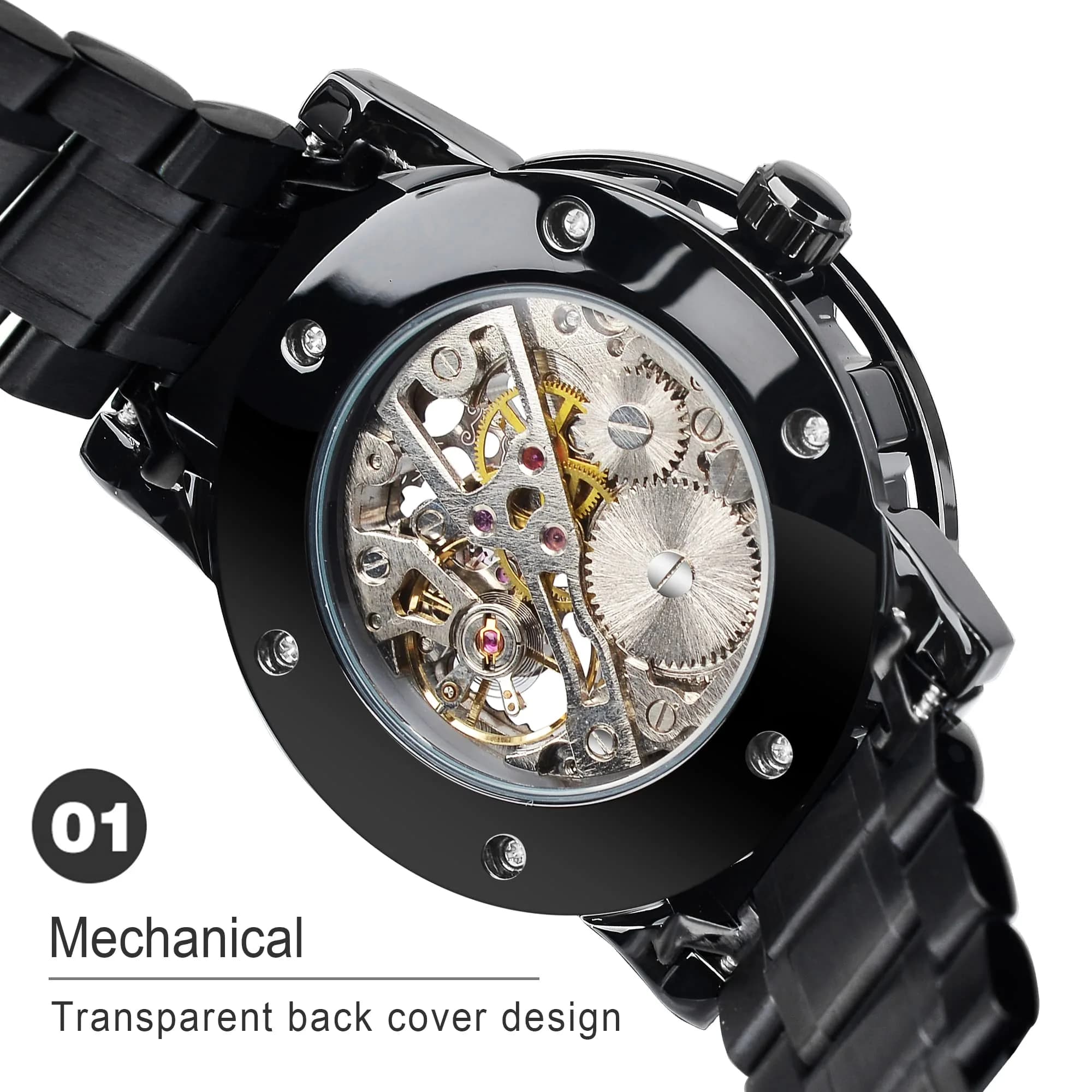 FORSINING Retro Steampunk Skeleton Automatic Diamond Men's Watch 45mm (1.77in) | Luxury Mechanical Wrist Watch - view 6
