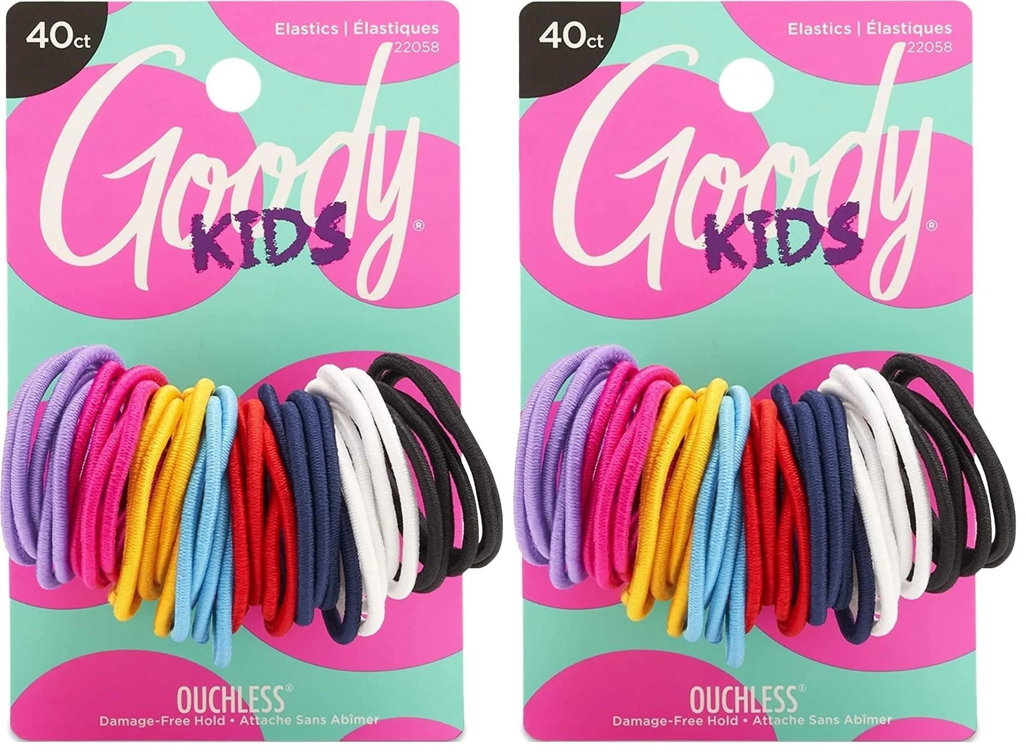Goody Kids Ouchless Elastic Hair Ties, 40 Count (Pack of 2) | No-Snag, Pain-Free Ponytail Holders for All Hair Types — Assorted Colors