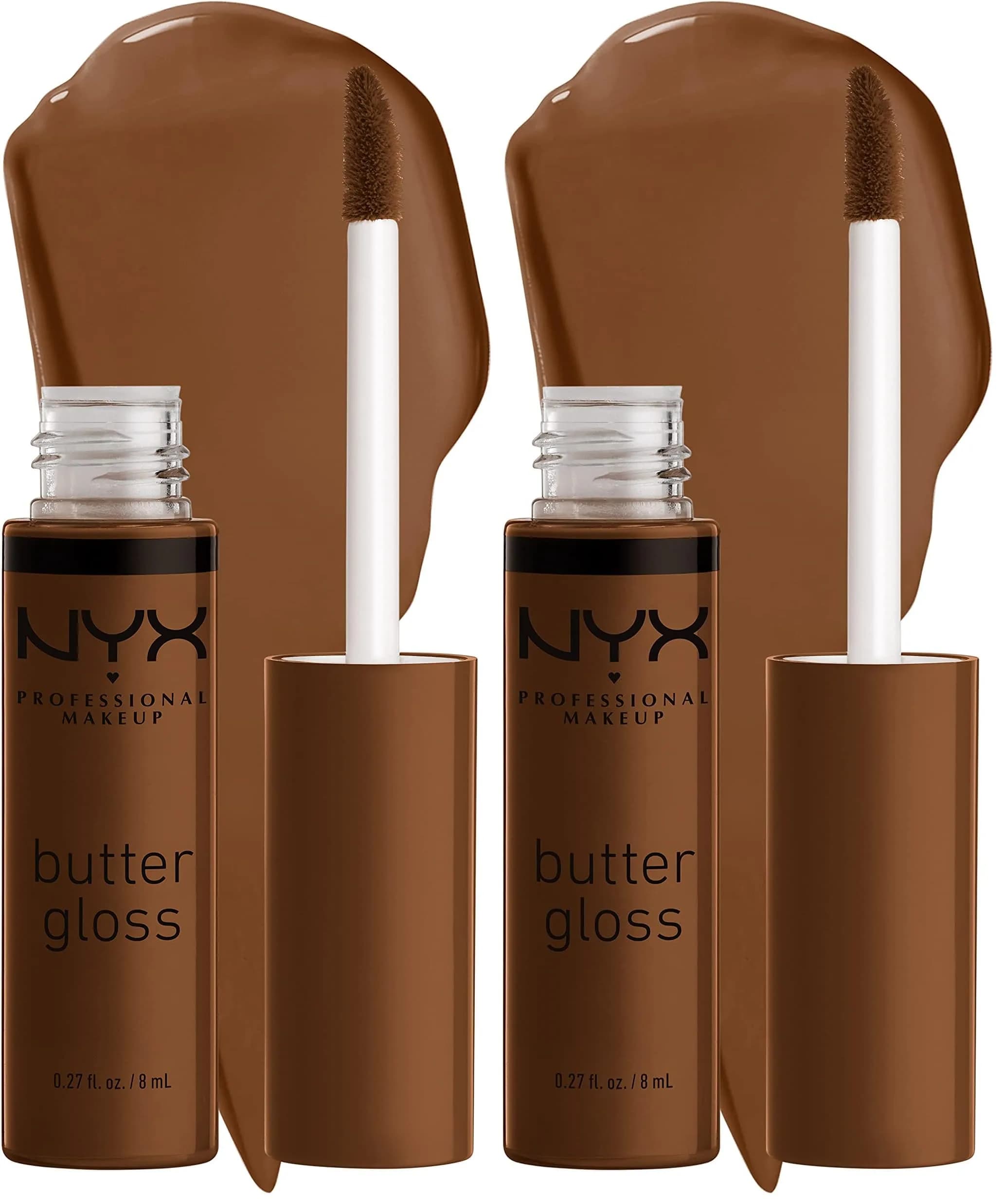 NYX PROFESSIONAL MAKEUP Butter Gloss Brown Sugar Caramelt (Medium Brown) 16ml (0.54 Fl Oz) Pack of 2 | Non-Sticky Gloss for Brown Skin Tones - main product image