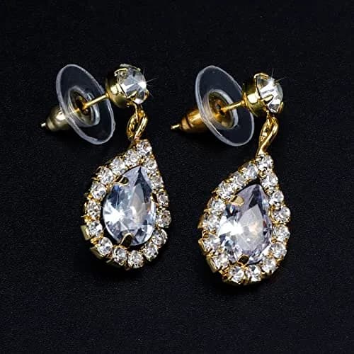 COCIDE Bride Jewelry Set Silver Crystal Wedding Necklace Earrings Bridal Rhinestone Teardrop Pendant 45cm (17.71in) | Elegant Bridal Accessory thumbnail 4