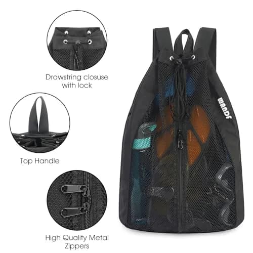WANDF Mesh Swim Backpack for Swimmers, Breathable Beach Bag (M,Black) | Large Capacity & Quick Dry thumbnail 6