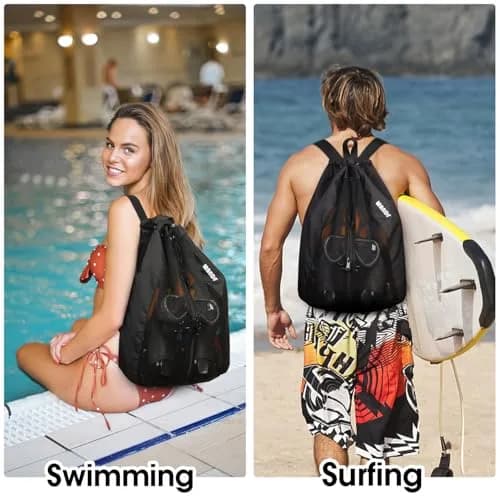WANDF Mesh Swim Backpack for Swimmers, Breathable Beach Bag (M,Black) | Large Capacity & Quick Dry thumbnail 7