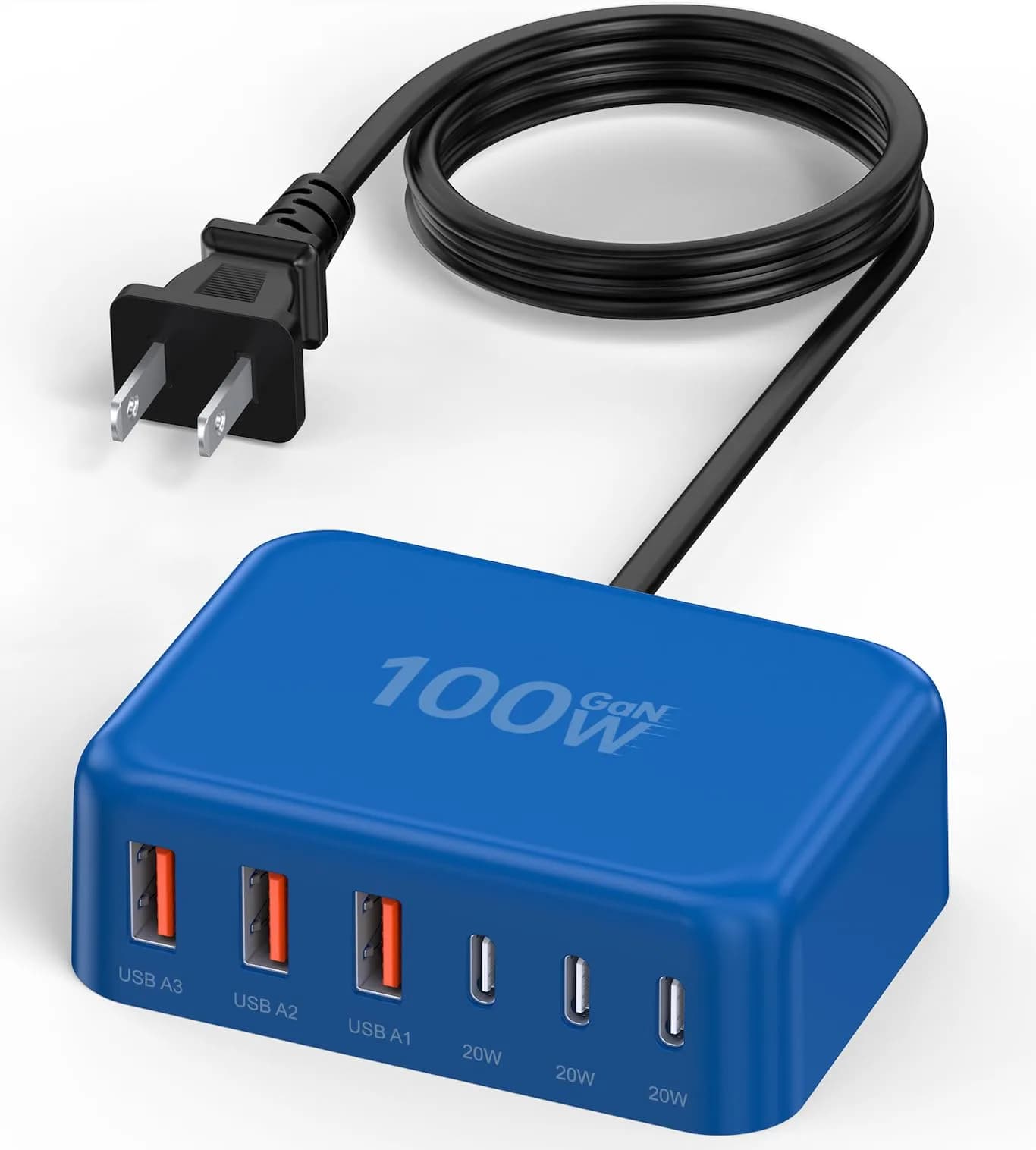 BOVICAS 100W 6 in 1 USB Charger | Fast Charging Multiport Station for Multiple Devices — C-Blue