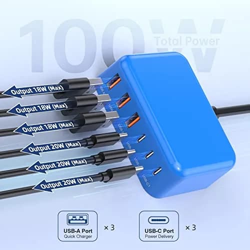 BOVICAS 100W 6 in 1 USB Charger | Fast Charging Multiport Station for Multiple Devices thumbnail 7