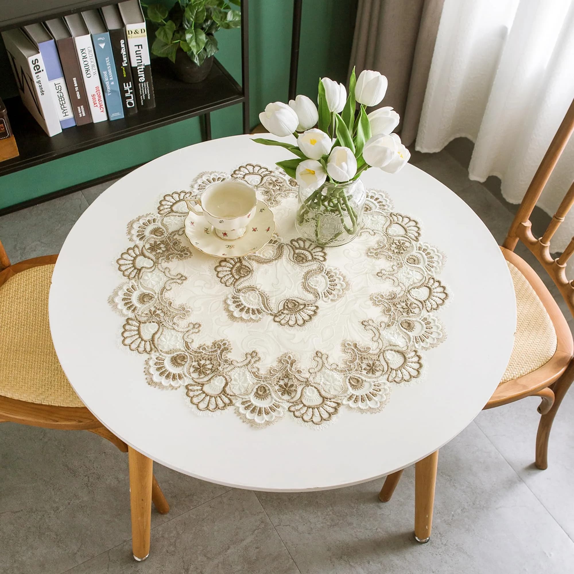 mylacerhome Lace Round Tablecloth Doily 60 cm (24 inch) | Elegant Embroidery for Parties & Tables - main product image