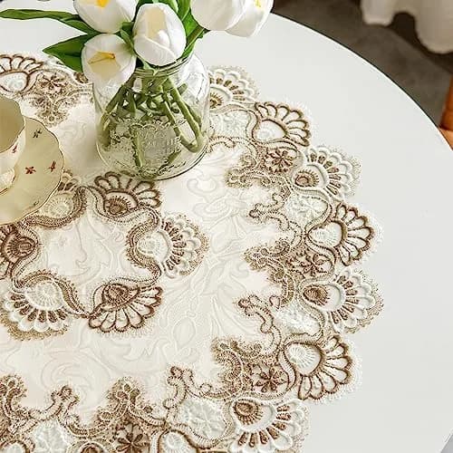 mylacerhome Lace Round Tablecloth Doily 60 cm (24 inch) | Elegant Embroidery for Parties & Tables thumbnail 3