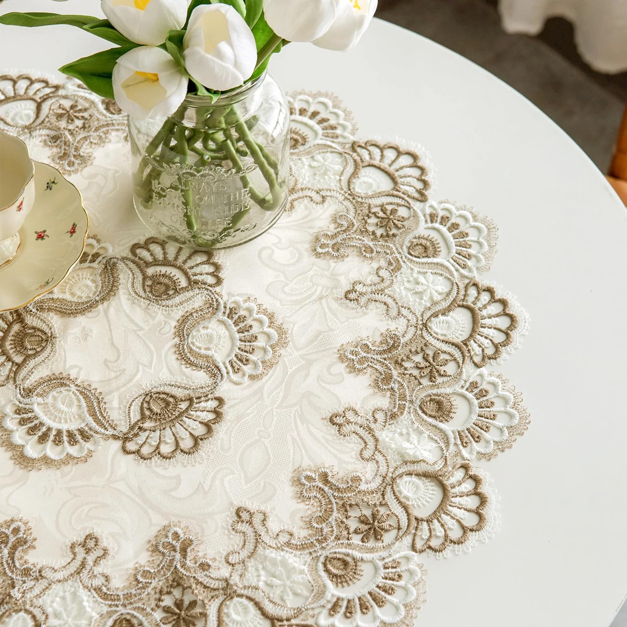mylacerhome Lace Round Tablecloth Doily 60 cm (24 inch) | Elegant Embroidery for Parties & Tables - view 3