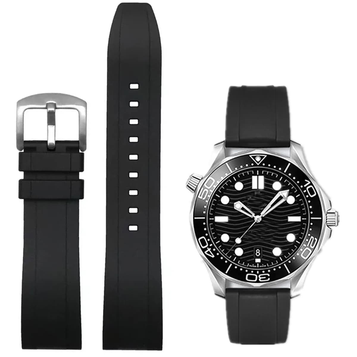 Niziruoup Watch Band Quick Release Fluororubber 19mm 20mm 21mm 22mm | Durable, Skin-Friendly, Waterproof — Black