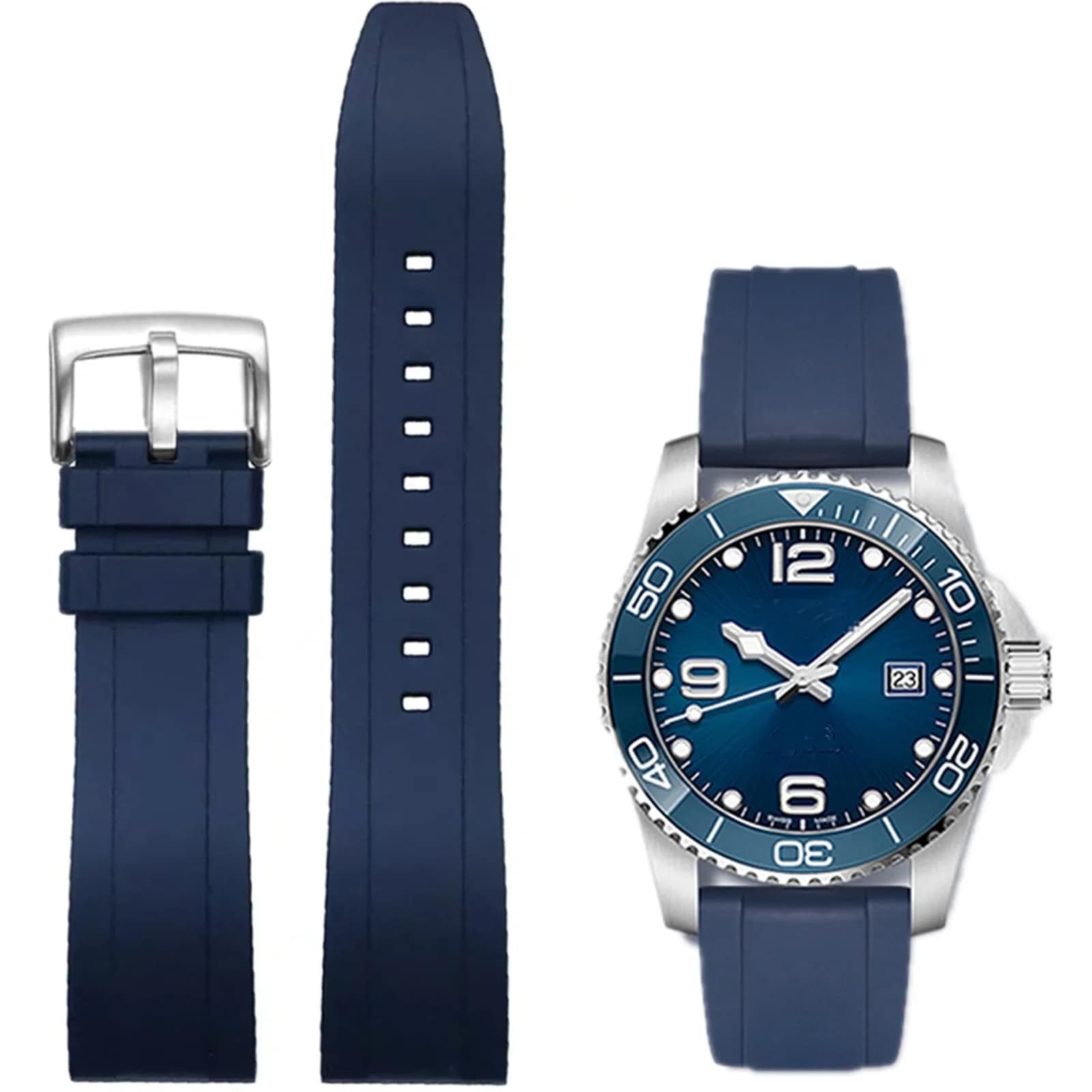Niziruoup Fluororubber Watch Band 19mm-24mm | Quick Release, Waterproof, Durable — Blue