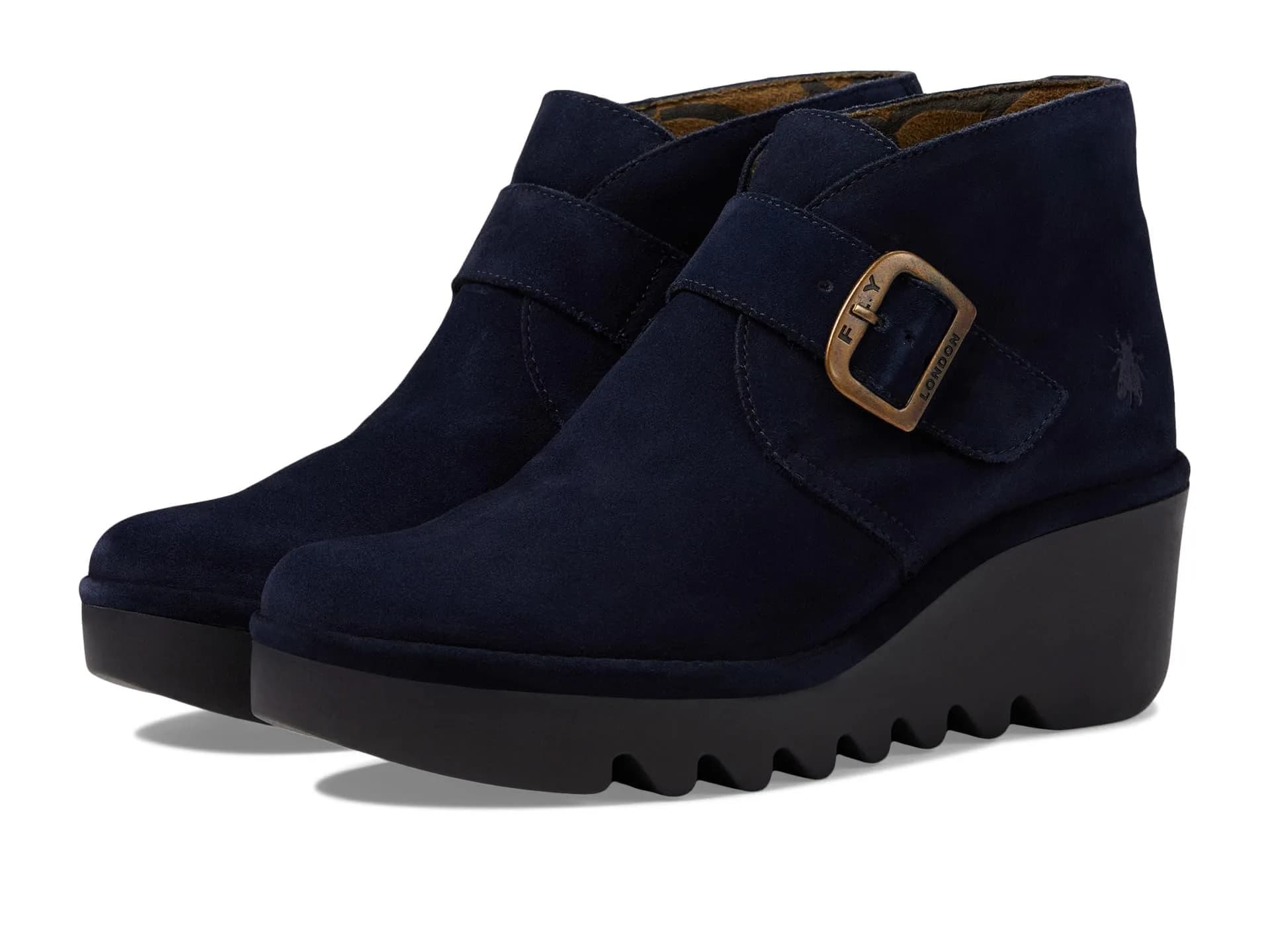 Fly London Birt397Fly Women's Boots 7.5-8 | Patent Leather, Wedge Heel, Waterproof — Navy Oil Suede / 7.5-8