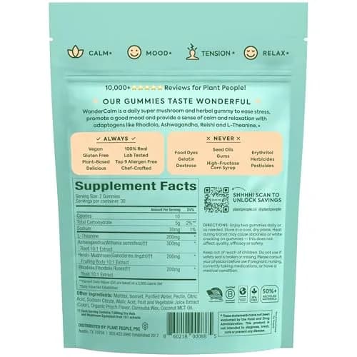 Plant People WonderCalm Mushroom & Ashwagandha Gummies, Peach Flavor 60ct | Support Calm & Well-Being thumbnail 9