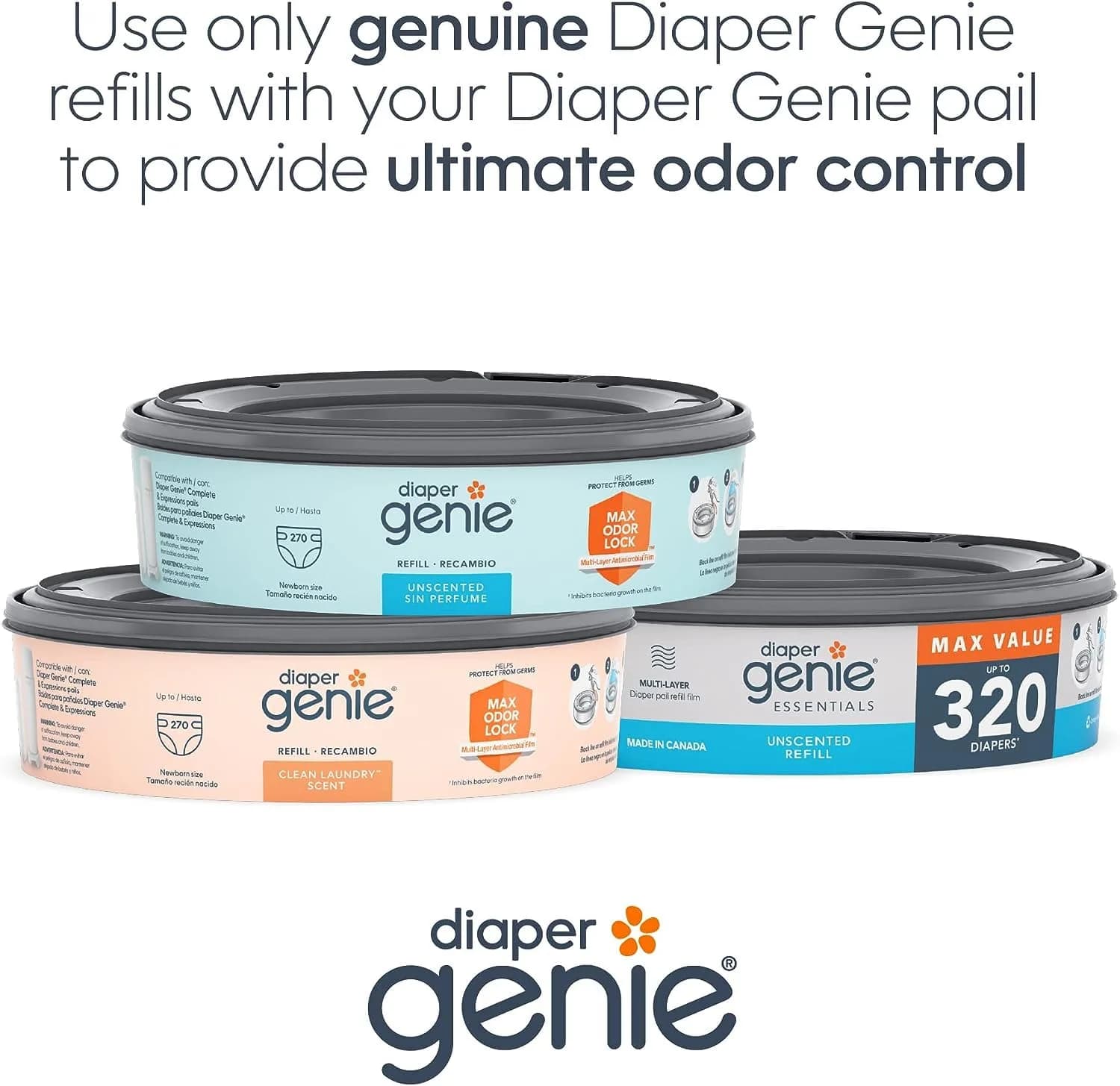 Diaper Genie Essentials Round Refill 4-Pack | Holds Up to 1280 Newborn Diapers | Unscented Continuous Film | Made in North America - view 7
