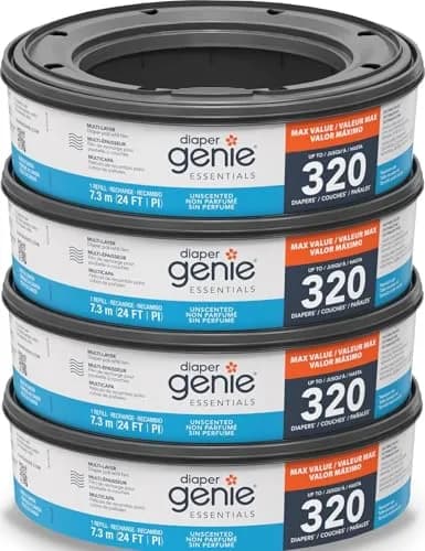 Diaper Genie Essentials Round Refill 4-Pack | Holds Up to 1280 Newborn Diapers | Unscented Continuous Film | Made in North America thumbnail 1