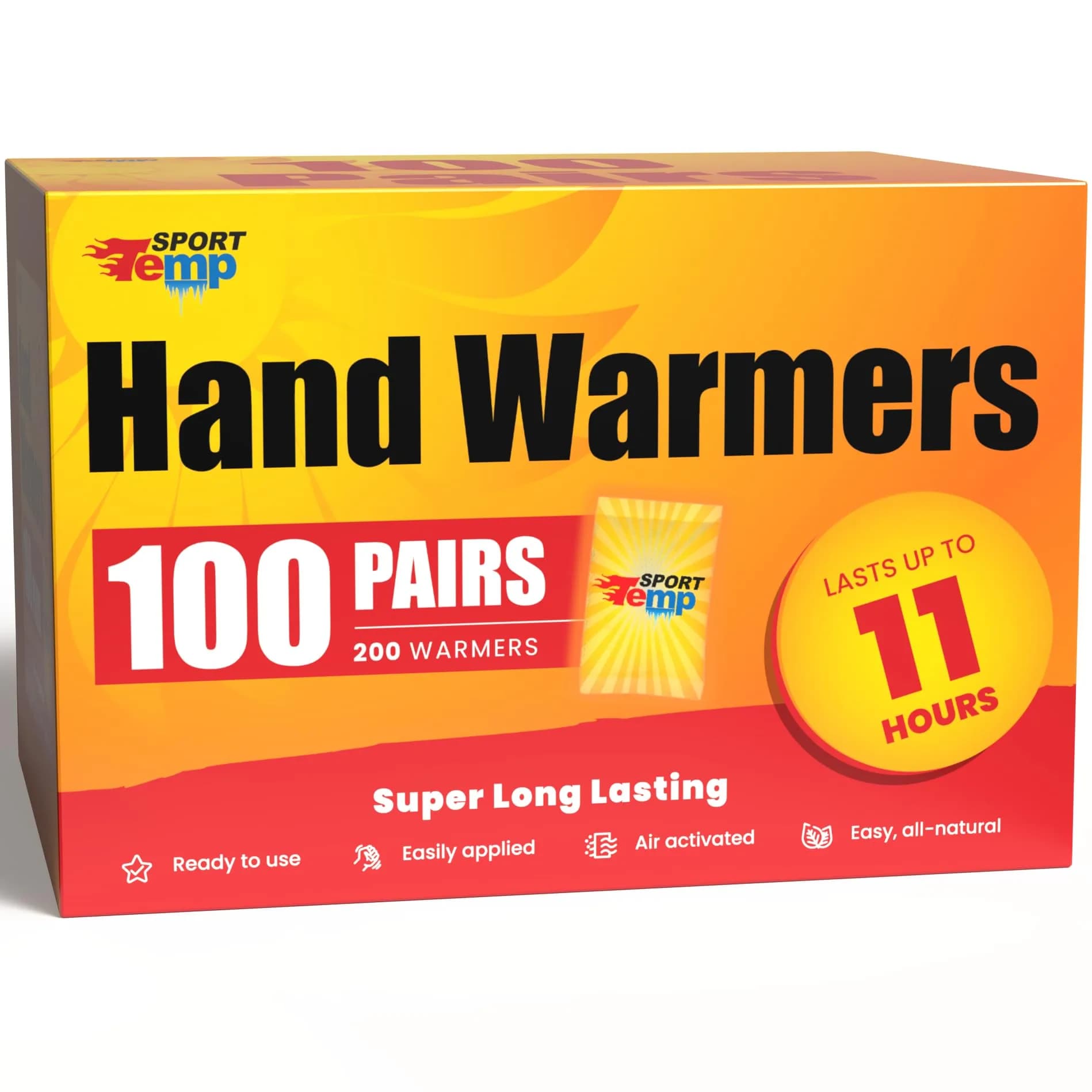 Sport Temp Air Activated Hand Warmers 100 Pairs (200 Count) | Up to 11 Hours of Heat for Body, Hands & Toes - main product image