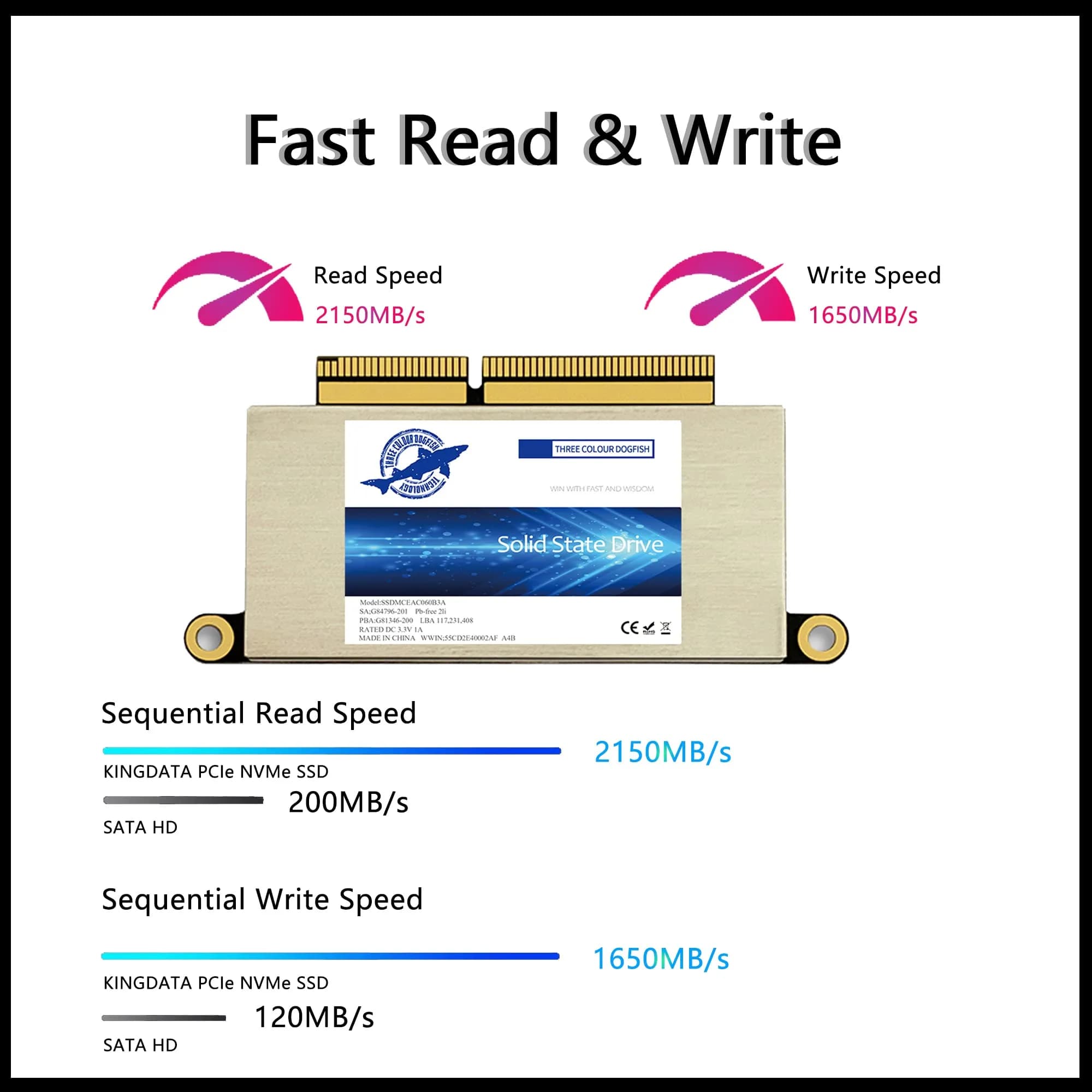 Dogfish 512GB NVMe M.2 SSD for MacBook Pro A1708 (2016-2017) | PCIe Gen3x4 Internal Solid State Drive Upgrade - view 2