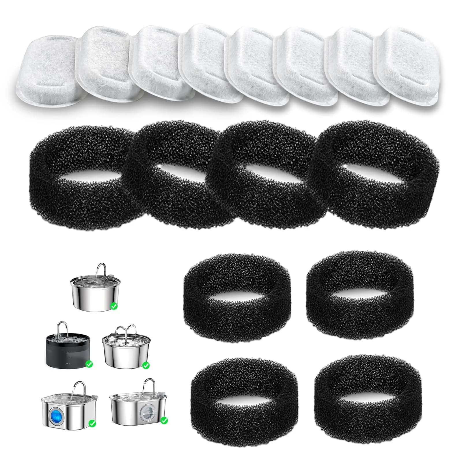 Lawfery Cat Water Fountain Filter Replacement 8+8 Pack | 3.2L Stainless Steel & Bento Fountain