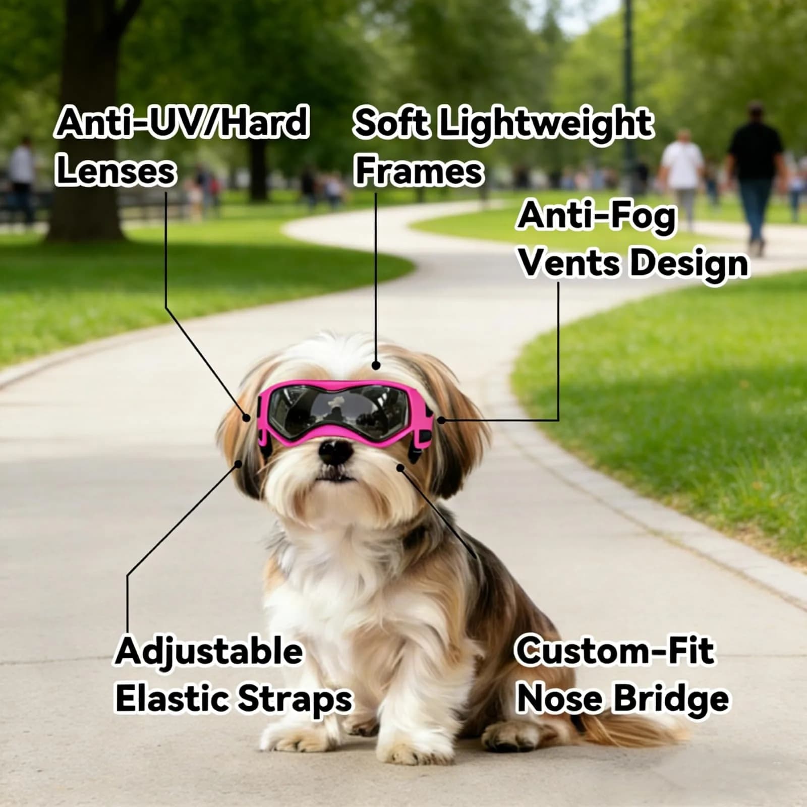 Enjoying Cool Pink Small Breed Dog Goggles - UV Protection, Windproof, Adjustable - view 3