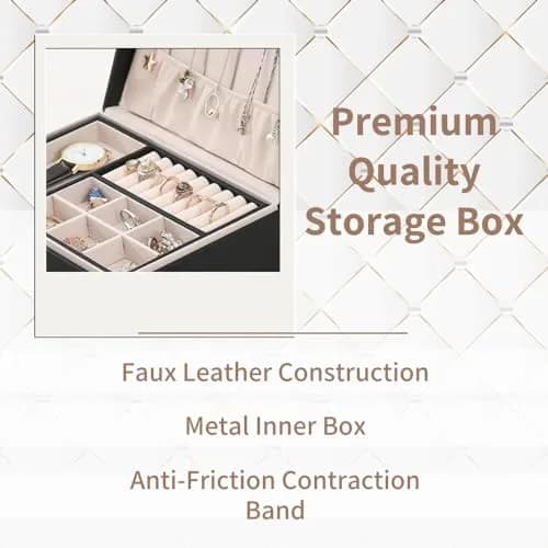 NOSCOMP Faux Leather Jewelry Organizer Box with Velvet Lining | Portable Case for Rings, Necklaces, Earrings, Bracelets (White, 23x17x9 cm) thumbnail 5