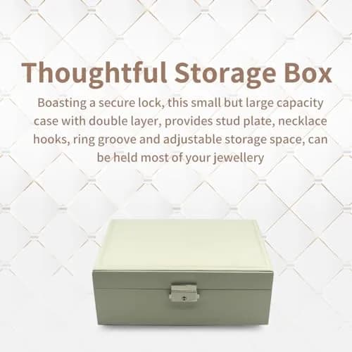 NOSCOMP Faux Leather Jewelry Organizer Box with Velvet Lining | Portable Case for Rings, Necklaces, Earrings, Bracelets (White, 23x17x9 cm) thumbnail 6