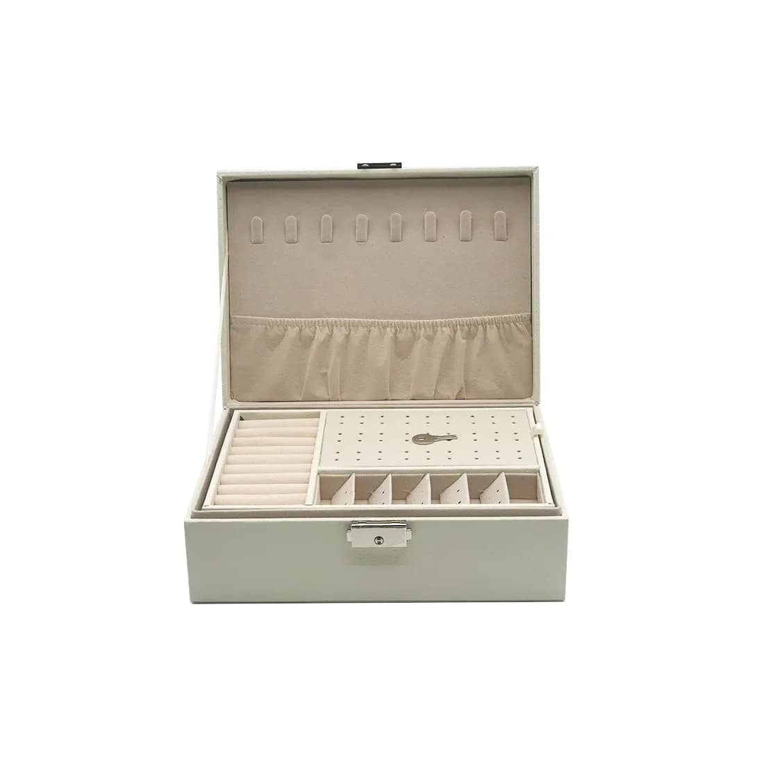 NOSCOMP Faux Leather Jewelry Organizer Box with Velvet Lining | Portable Case for Rings, Necklaces, Earrings, Bracelets (White, 23x17x9 cm) - view 2