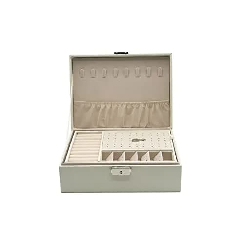 NOSCOMP Faux Leather Jewelry Organizer Box with Velvet Lining | Portable Case for Rings, Necklaces, Earrings, Bracelets (White, 23x17x9 cm) thumbnail 2