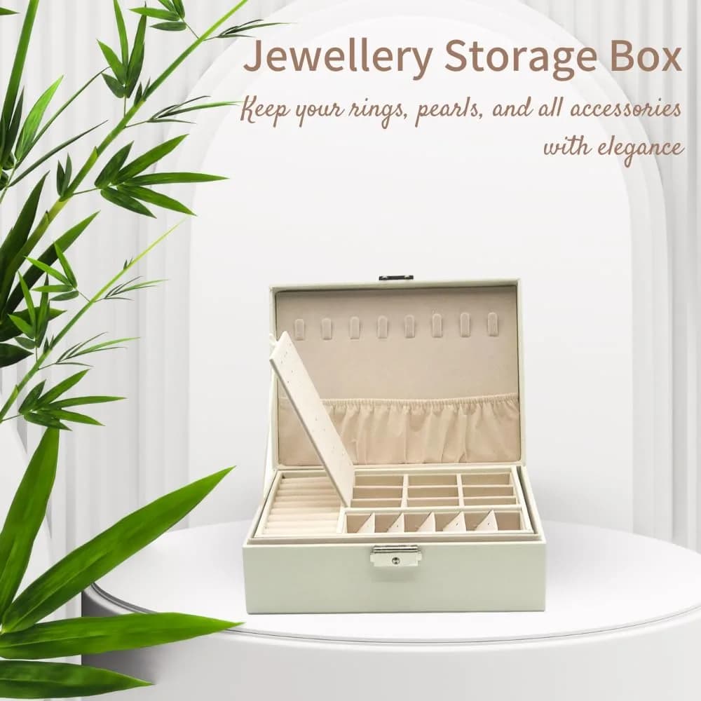 NOSCOMP Faux Leather Jewelry Organizer Box with Velvet Lining | Portable Case for Rings, Necklaces, Earrings, Bracelets (White, 23x17x9 cm) - view 3