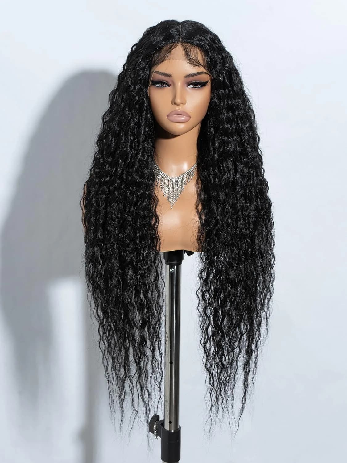 Joedir 32" Deep Curly Wavy Lace Front Synthetic Wig 32in | Heat-Resistant, Pre Plucked Hairline — 1B