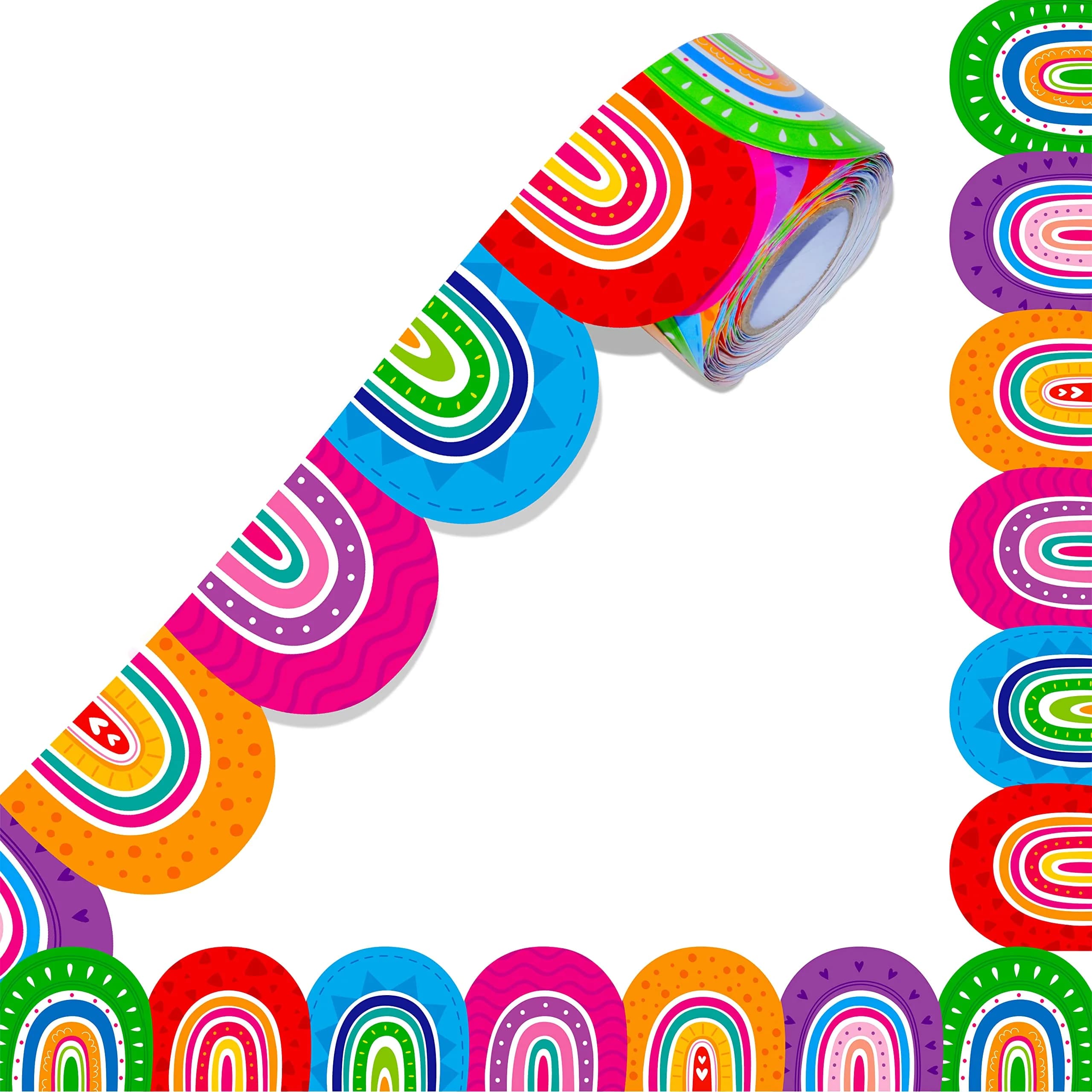 ERKE Rainbow Die-Cut Bulletin Board Borders 60 ft (18.29 m) | Vibrant Classroom Decoration