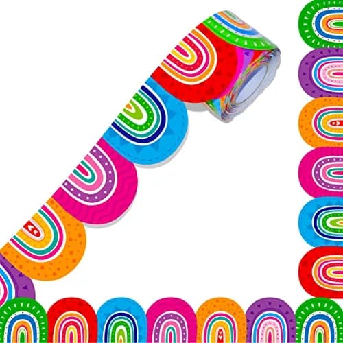 ERKE Rainbow Die-Cut Bulletin Board Borders 60 ft (18.29 m) | Vibrant Classroom Decoration thumbnail 1