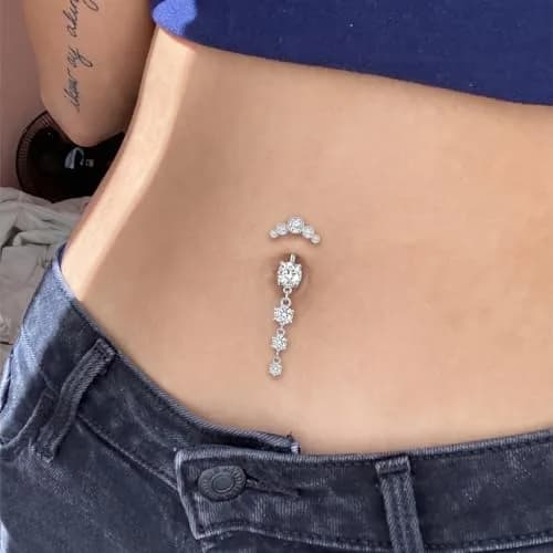 LAURITAMI 14G Belly Button Ring Set 4 Pcs | Silver Tone CZ Butterfly & Heart Designs for Summer thumbnail 2