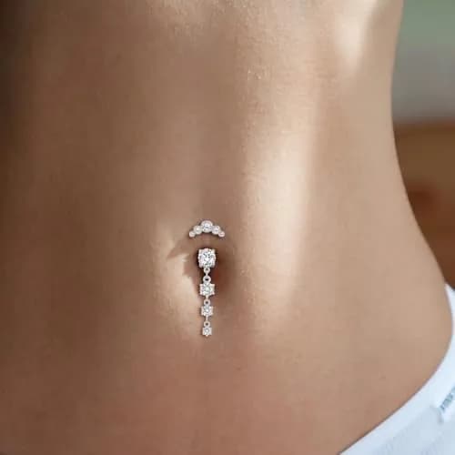 LAURITAMI 14G Belly Button Ring Set 4 Pcs | Silver Tone CZ Butterfly & Heart Designs for Summer thumbnail 3