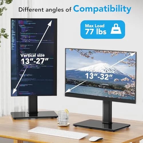 AX WABER Single Monitor Desk Stand 13-32 inch | Freestanding VESA Mount with Adjustable Height, Tilt, Swivel, Rotation thumbnail 8