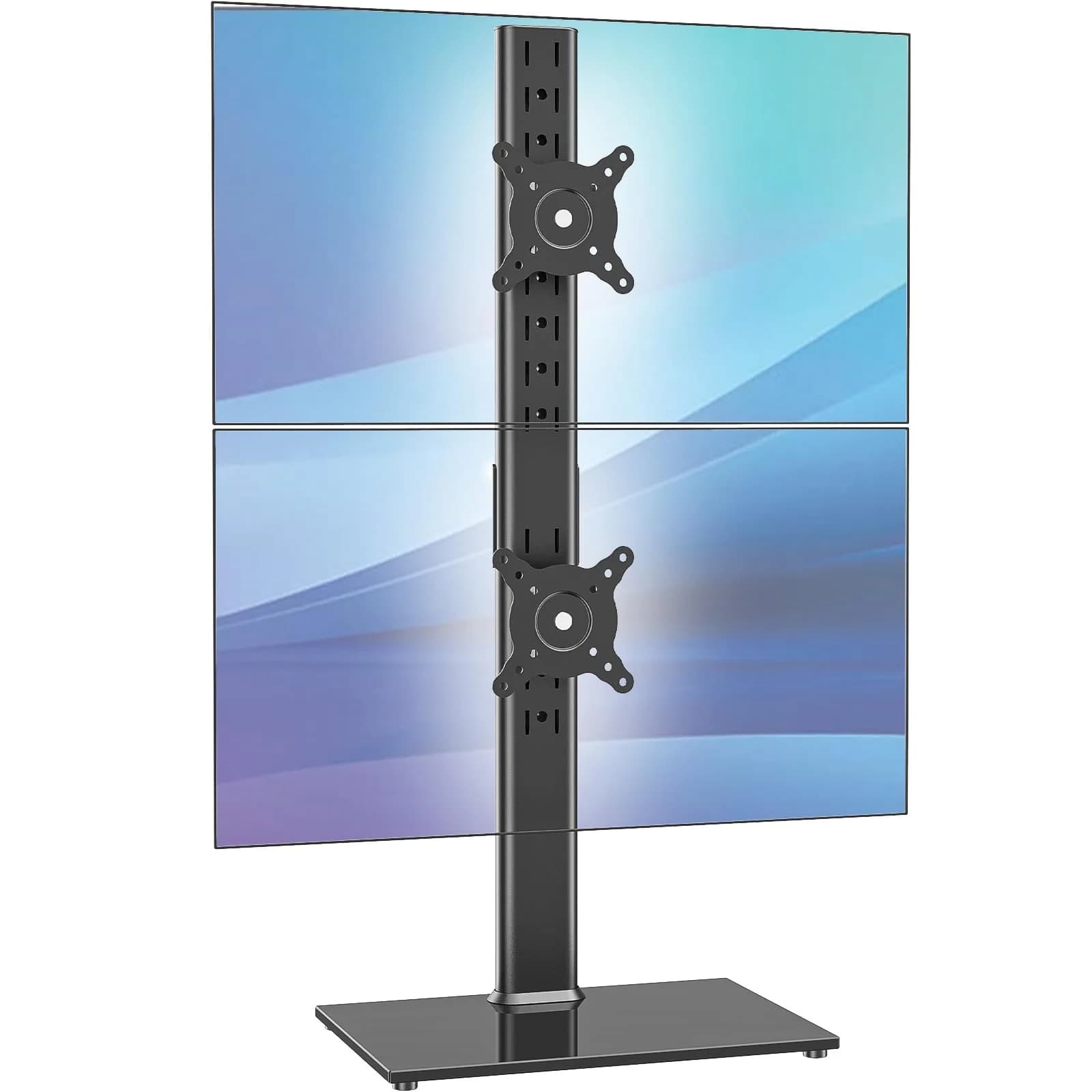 AX WABER Dual Monitor Stand Vertical Stack Screen Free-Standing Desk Mount Arm Riser Fits Two 13 to 34 Inch Computer Monitors with Swivel,Tilt, Height Adjustable,VESA Stand 100x100mm, 75x75mm — Dual monitor stand