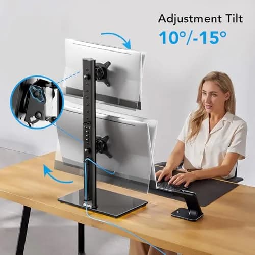 AX WABER Dual Monitor Stand Vertical Stack Screen Free-Standing Desk Mount Arm Riser Fits Two 13 to 34 Inch Computer Monitors with Swivel,Tilt, Height Adjustable,VESA Stand 100x100mm, 75x75mm thumbnail 5