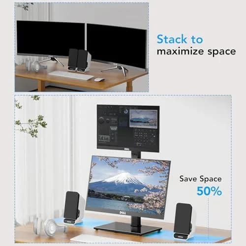 AX WABER Dual Monitor Stand Vertical Stack Screen Free-Standing Desk Mount Arm Riser Fits Two 13 to 34 Inch Computer Monitors with Swivel,Tilt, Height Adjustable,VESA Stand 100x100mm, 75x75mm thumbnail 2