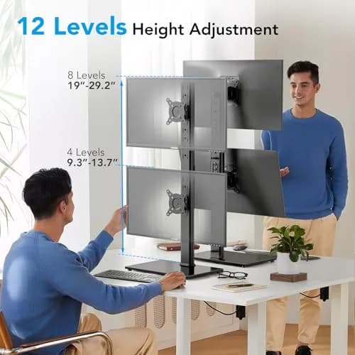 AX WABER Dual Monitor Stand Vertical Stack Screen Free-Standing Desk Mount Arm Riser Fits Two 13 to 34 Inch Computer Monitors with Swivel,Tilt, Height Adjustable,VESA Stand 100x100mm, 75x75mm thumbnail 3