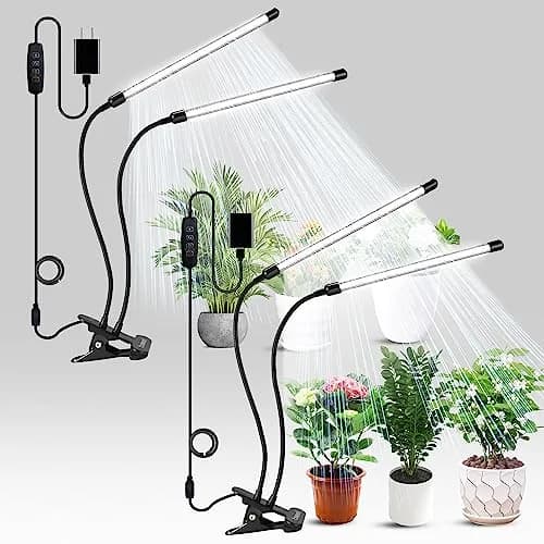 bseah Full Spectrum LED Grow Light for Indoor Plants, 2-Head 2-Pack with Timer & Dimmable, 10-Level Brightness, E27 Base thumbnail 1