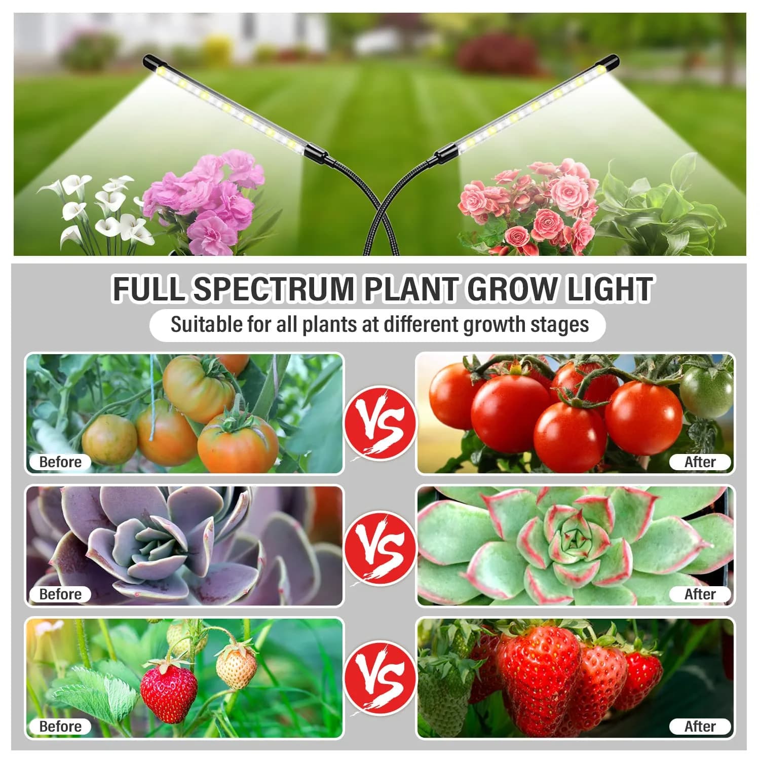 bseah Yellow & White 2-Tube Grow Light for Indoor Plants (2 Pack) - view 3