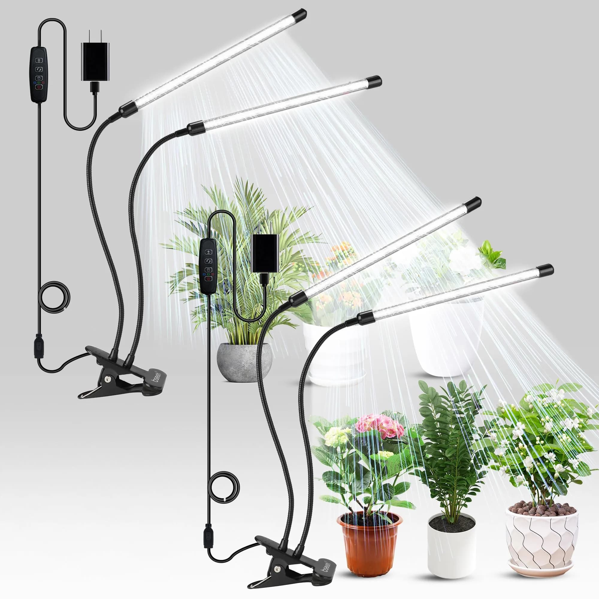 bseah Grow Light for Indoor Plants 2-Pack 3 Tubes | Full Spectrum LED Lamp with Timer & Dimmer — Yellow＆White（2 Tubes ）