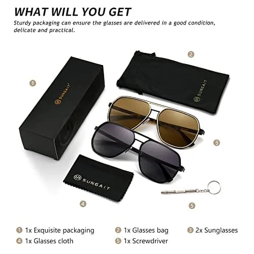 SUNGAIT Polygon Aviator Sunglasses for Men Polarized UV Protection | Trendy Square Sun Glasses thumbnail 6