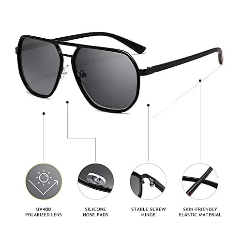 SUNGAIT Polygon Aviator Sunglasses for Men Polarized UV Protection | Trendy Square Sun Glasses thumbnail 3