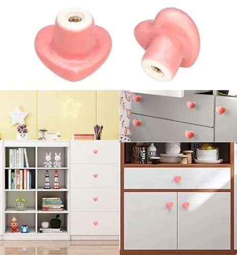 OctinPris Pink Heart Drawer Knobs 45mm (1.77") Ceramic | Set of 6 for Dressers & Cabinets thumbnail 5