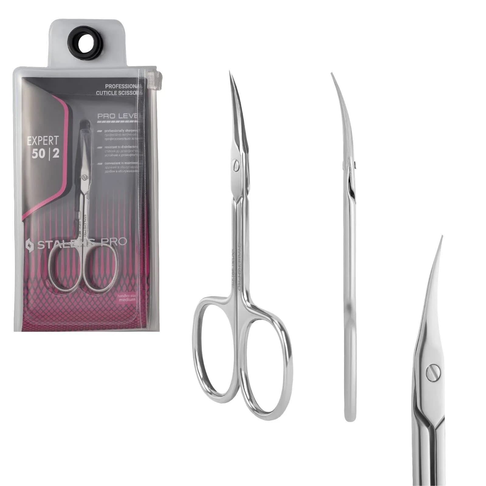 STALEKS PRO Expert 50 Cuticle Scissors - Stainless Steel, Extra Fine Curved Blade for Precise Cuticle Trimming — Silver